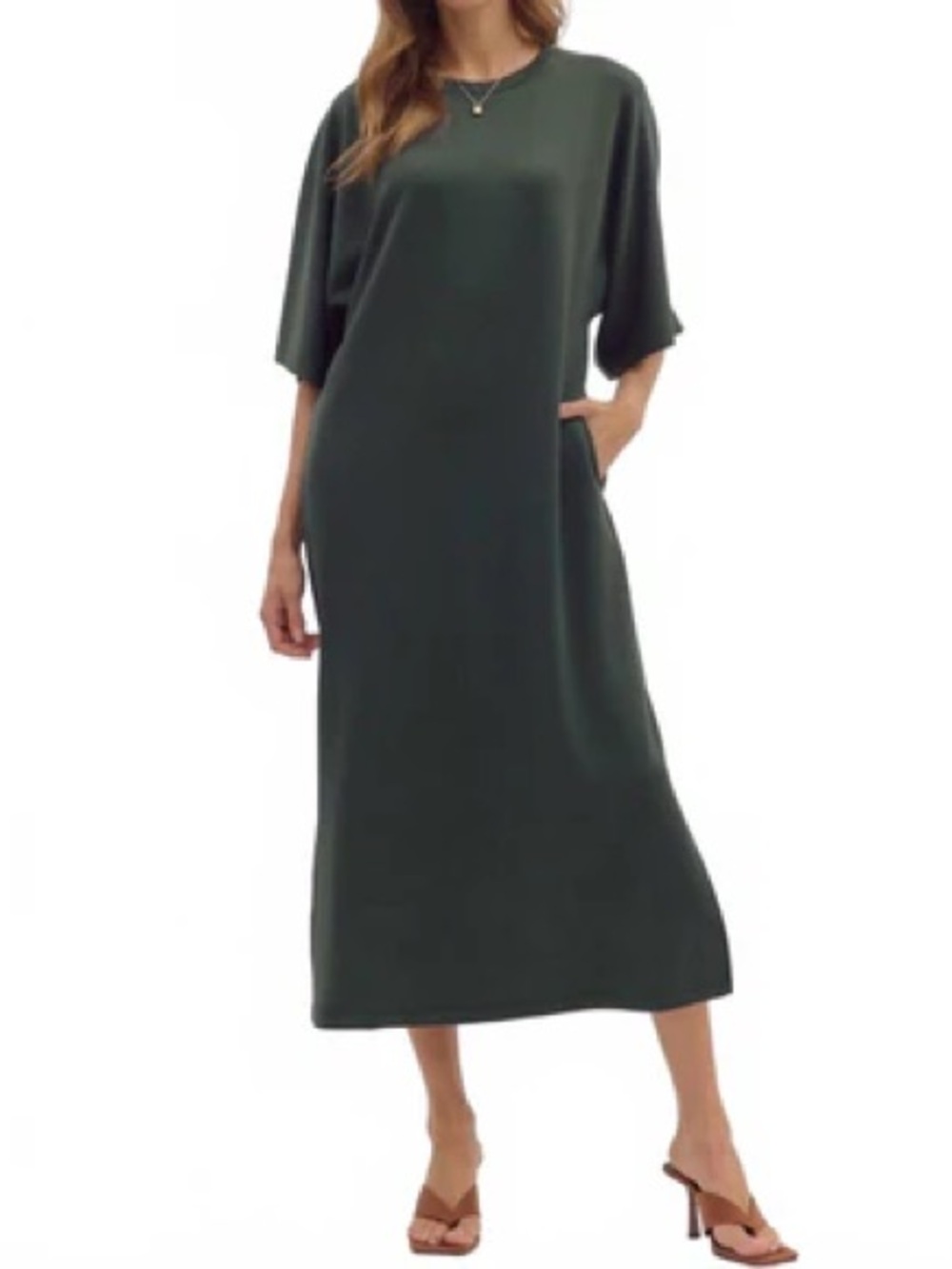 NWT Entro Hunter Green Midi Dress with Pockets Large